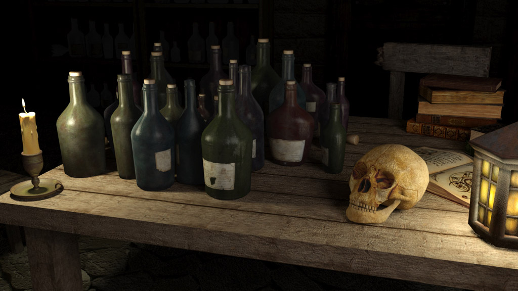 Bottles and skull
