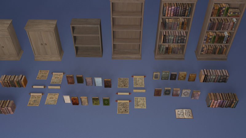 3D Ancient books and bookcases3