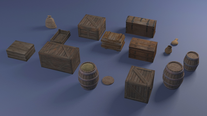 3D Old containers, trunks and boxes2