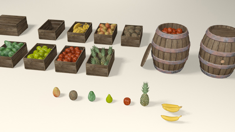 3D Tropical fruit and fruit boxes1