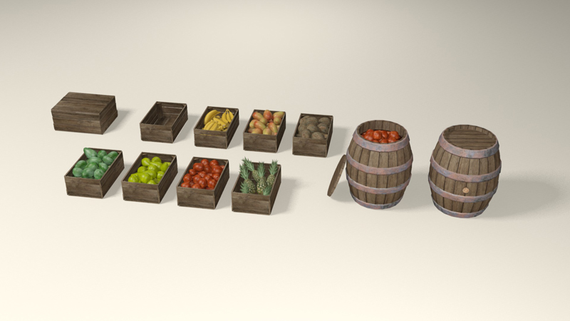 3D Tropical fruit and fruit boxes2
