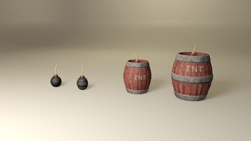 3D Pirate bombs and barrel bombs